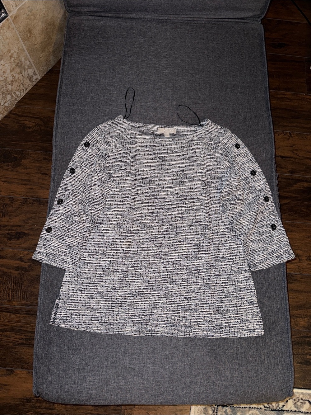 Carolyn Taylor Black and White Tweed-Style Boatneck Top